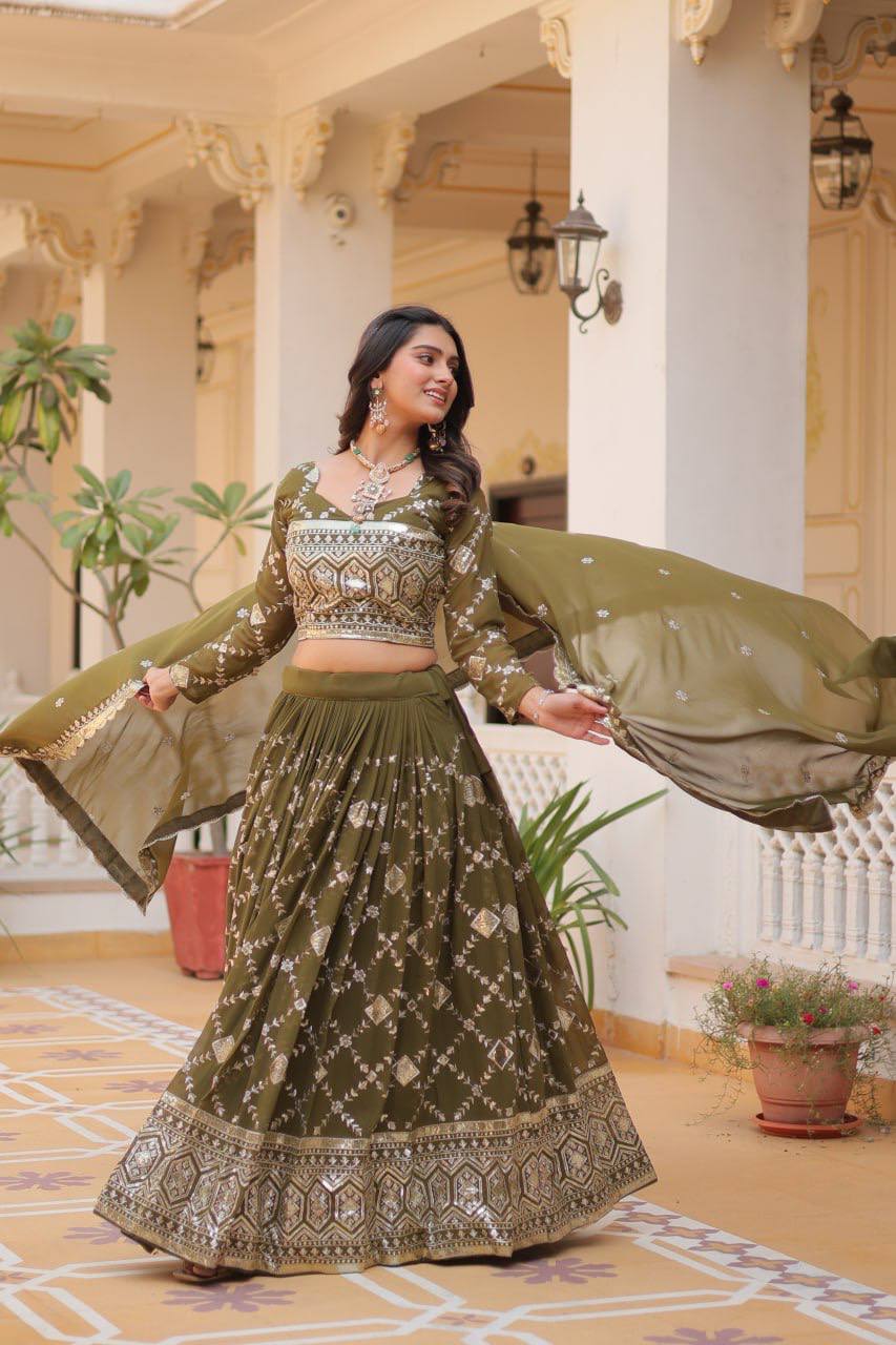 Heavy Faux Georgette Embroidered Lehenga Choli With Dori Latkan