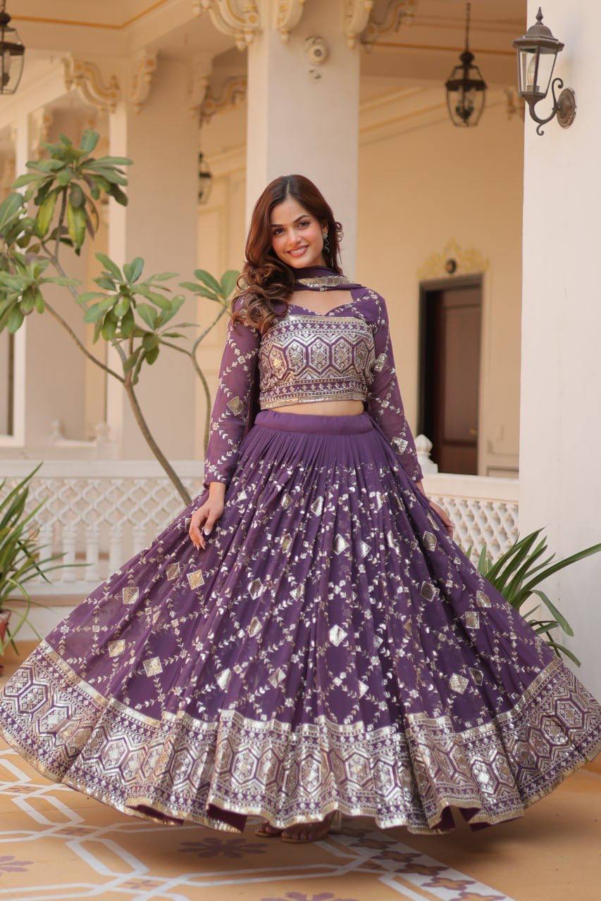 Heavy Faux Georgette Embroidered Lehenga Choli With Dori Latkan
