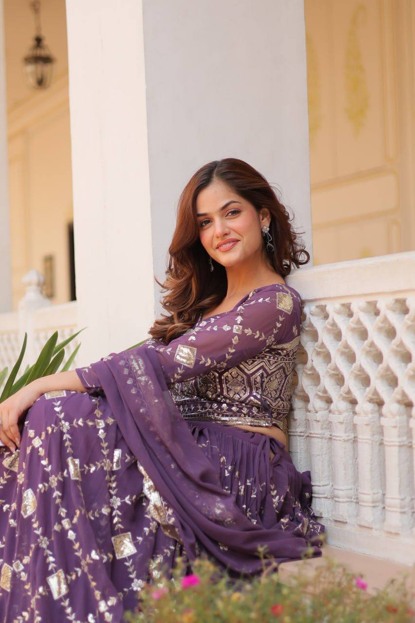 Heavy Faux Georgette Embroidered Lehenga Choli With Dori Latkan