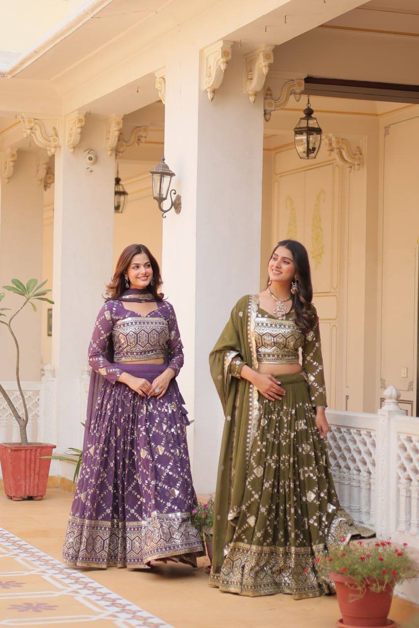 Heavy Faux Georgette Embroidered Lehenga Choli With Dori Latkan