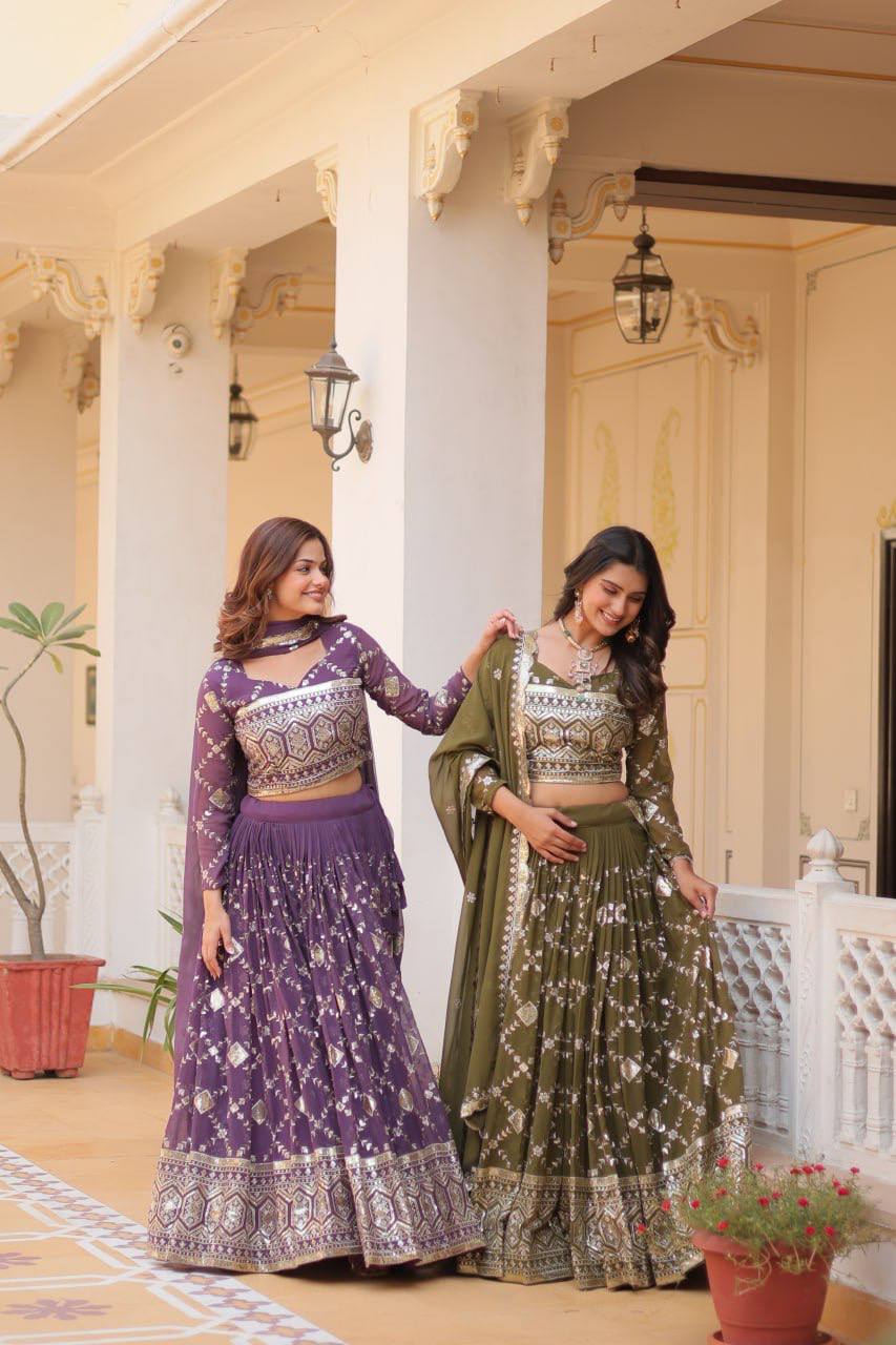 Heavy Faux Georgette Embroidered Lehenga Choli With Dori Latkan