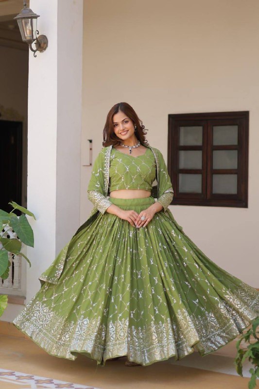Alluring Faux Georgette Sequins Embroidered Lehenga Choli Set