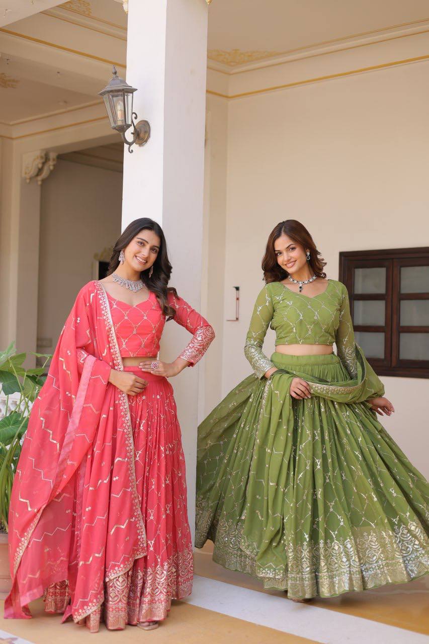 Alluring Faux Georgette Sequins Embroidered Lehenga Choli Set