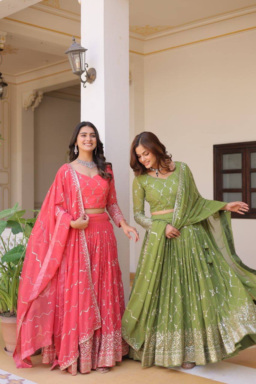 Alluring Faux Georgette Sequins Embroidered Lehenga Choli Set