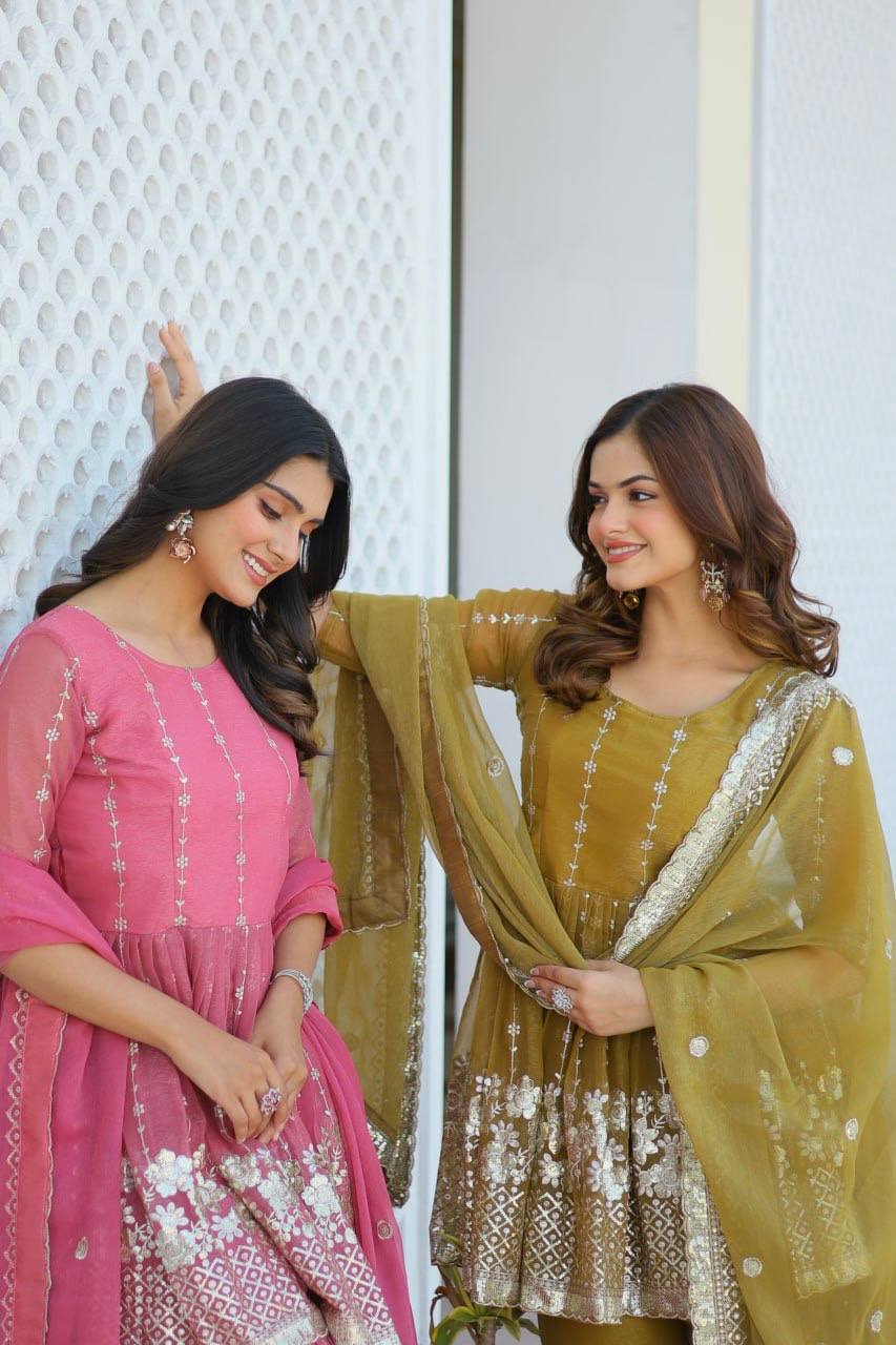 Elegant Pure Simmar Sharara Set with Heavy 3mm Sequence Embroidery Work