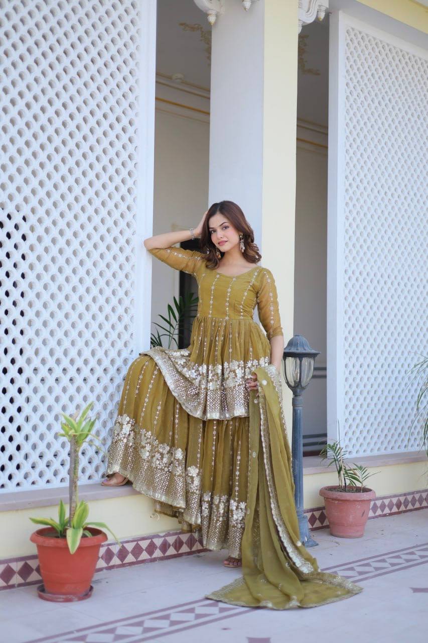 Elegant Pure Simmar Sharara Set with Heavy 3mm Sequence Embroidery Work
