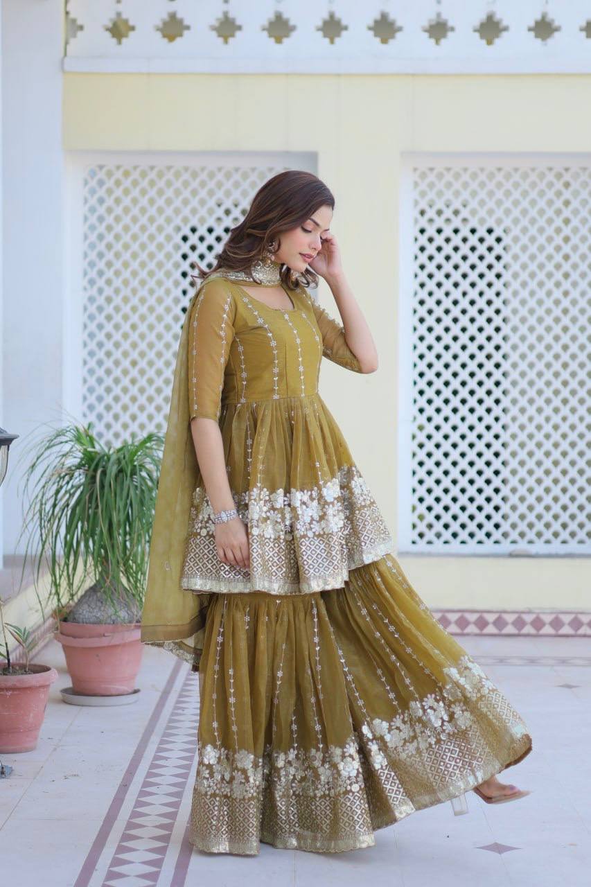 Elegant Pure Simmar Sharara Set with Heavy 3mm Sequence Embroidery Work