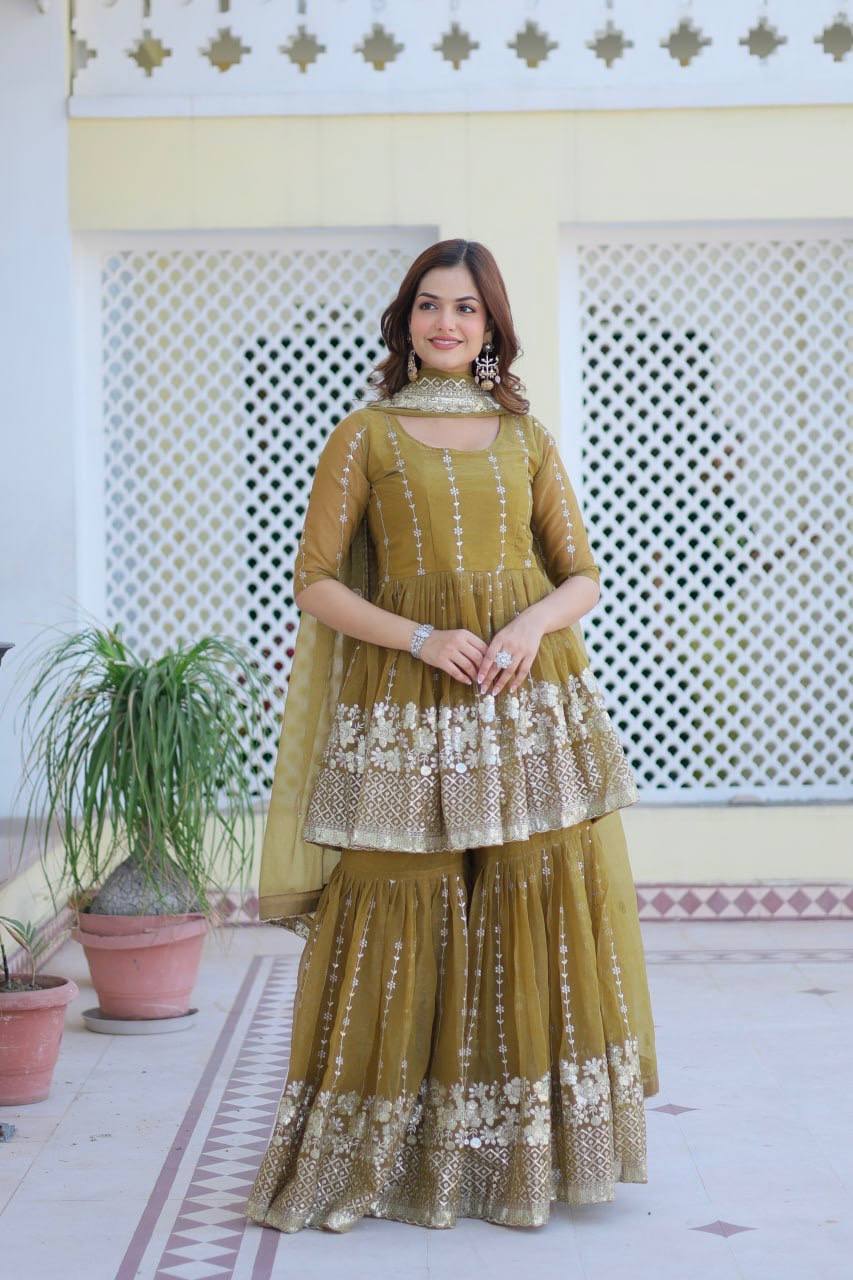 Elegant Pure Simmar Sharara Set with Heavy 3mm Sequence Embroidery Work