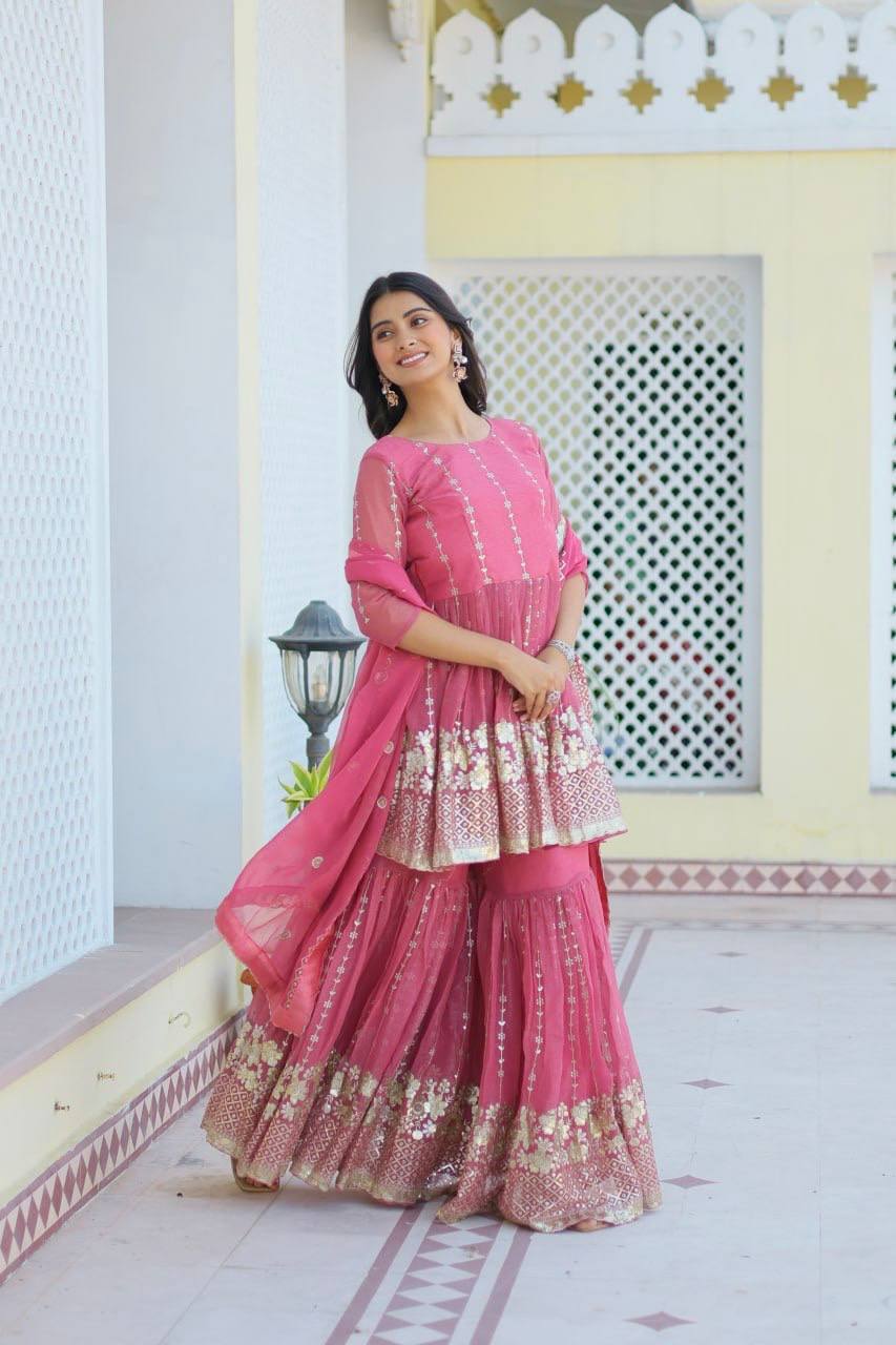 Elegant Pure Simmar Sharara Set with Heavy 3mm Sequence Embroidery Work
