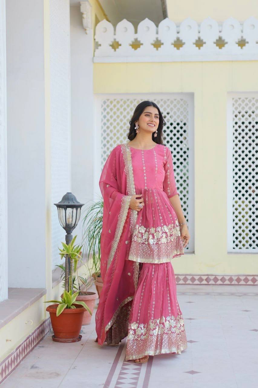 Elegant Pure Simmar Sharara Set with Heavy 3mm Sequence Embroidery Work