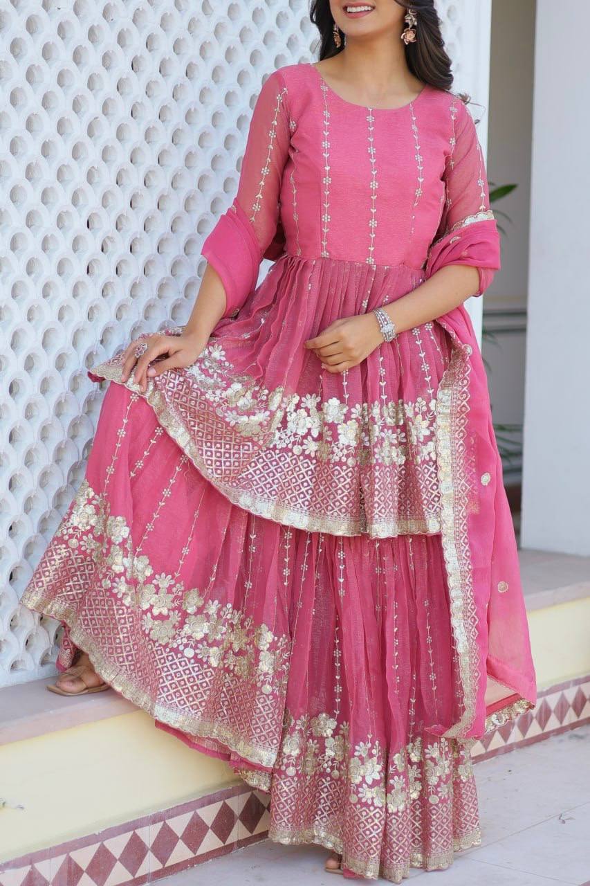 Elegant Pure Simmar Sharara Set with Heavy 3mm Sequence Embroidery Work