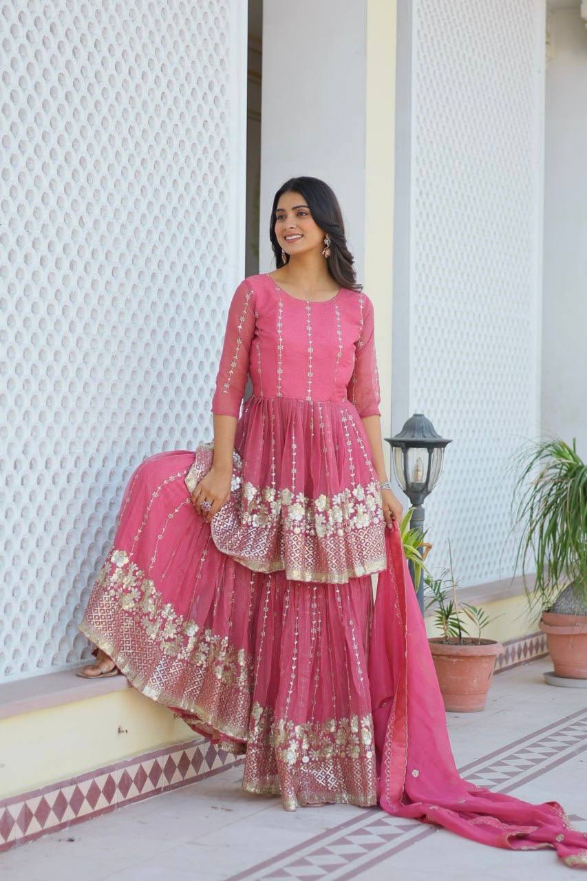 Elegant Pure Simmar Sharara Set with Heavy 3mm Sequence Embroidery Work