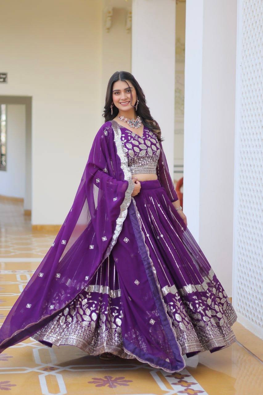 Elegant Heavy Faux Georgette Lehenga Choli Set With Embroidery Sequence Work