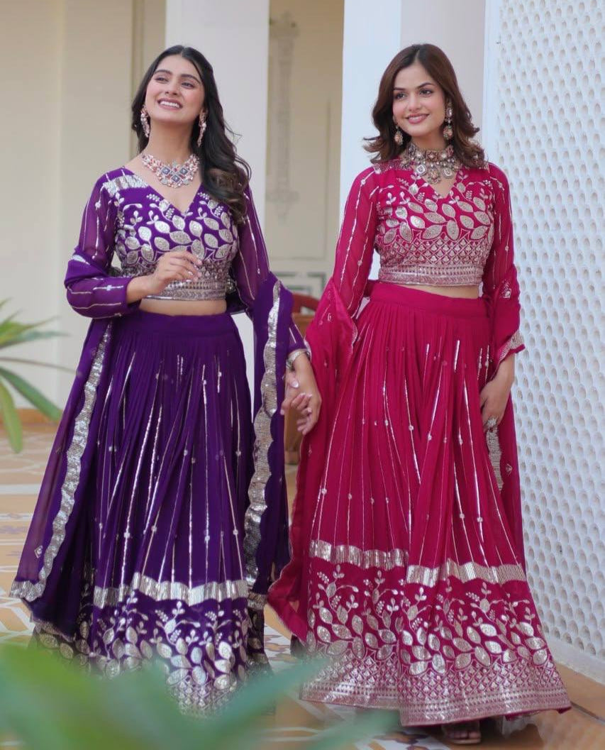 Elegant Heavy Faux Georgette Lehenga Choli Set With Embroidery Sequence Work