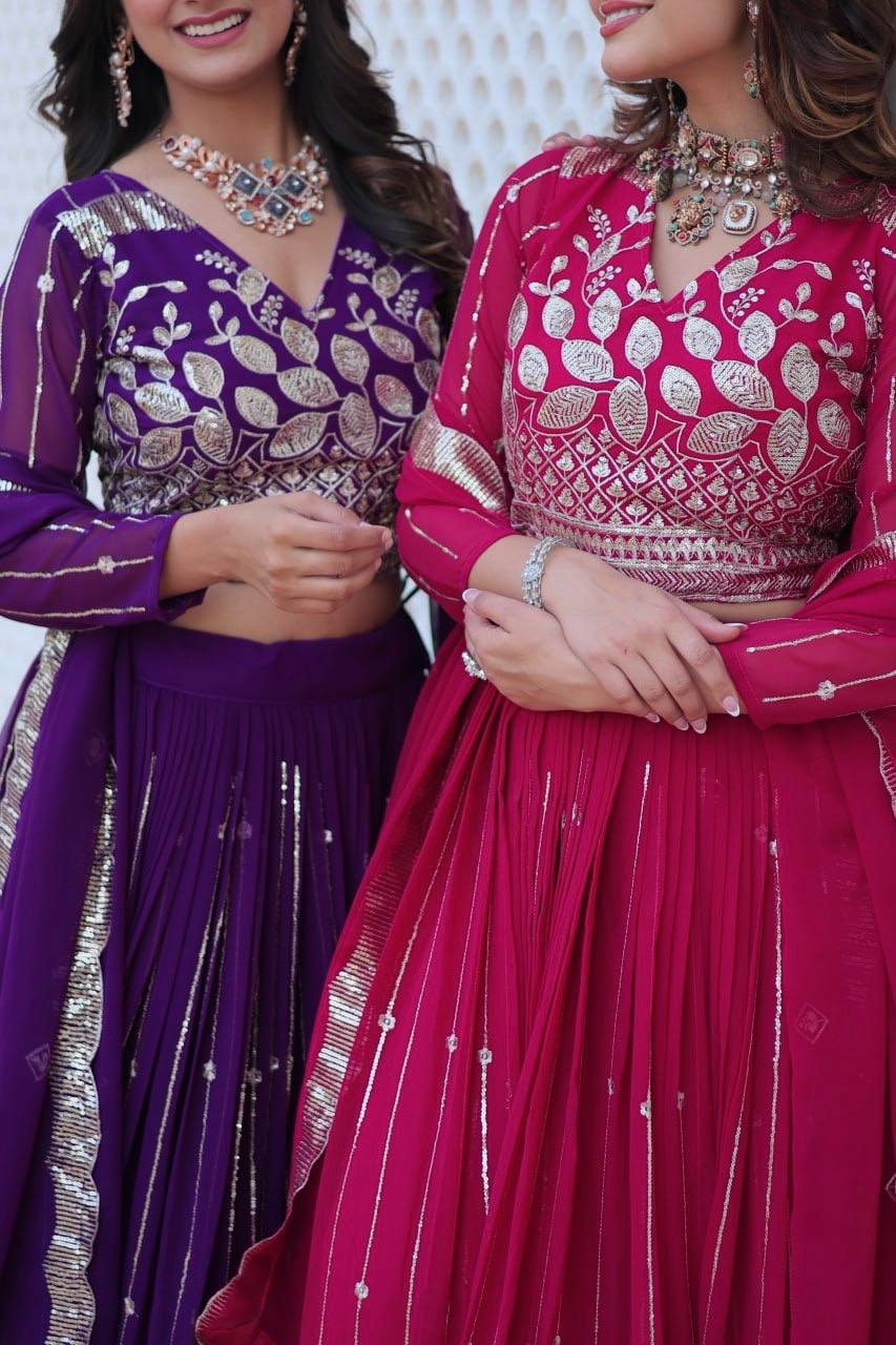 Elegant Heavy Faux Georgette Lehenga Choli Set With Embroidery Sequence Work