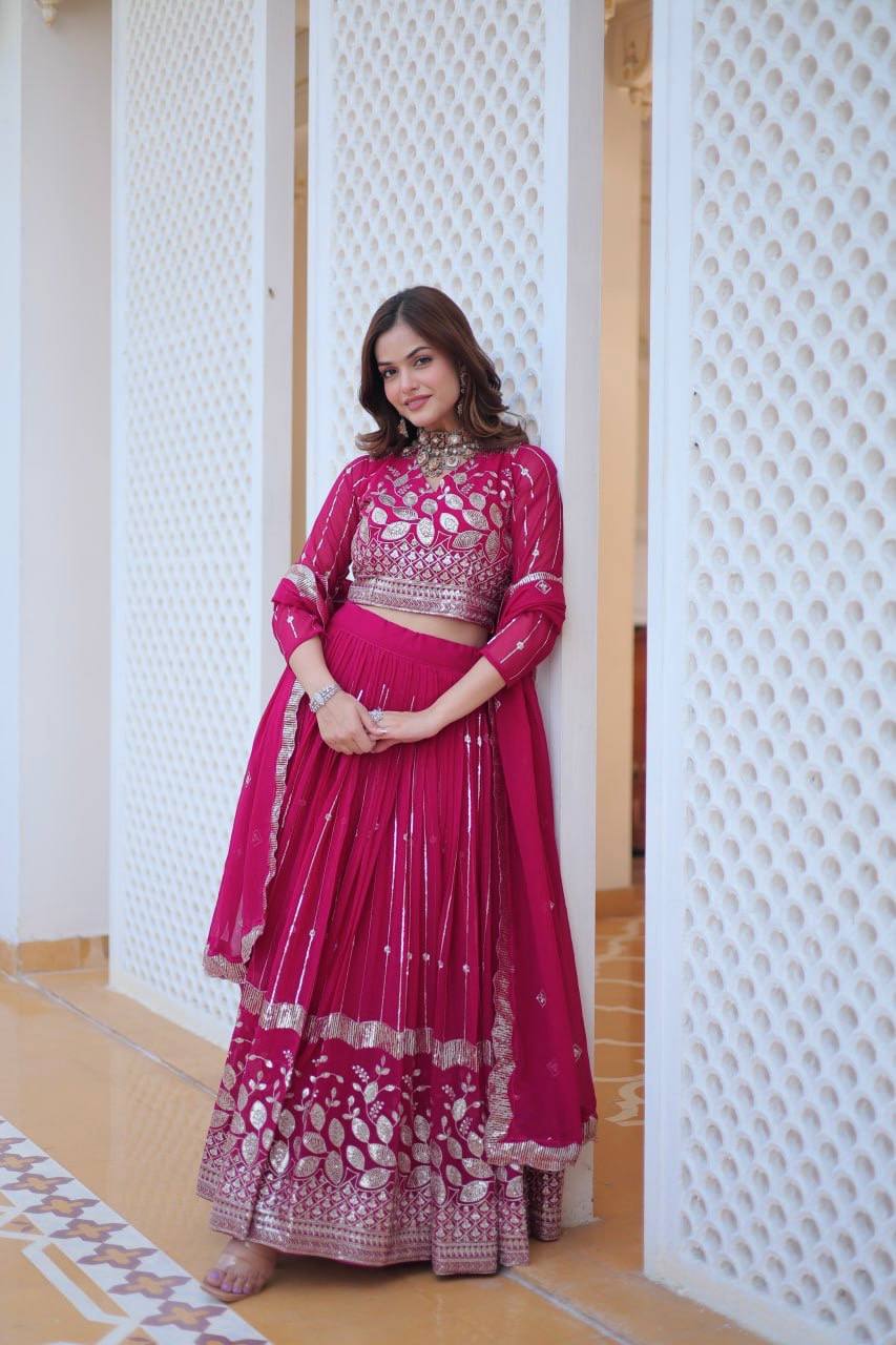 Elegant Heavy Faux Georgette Lehenga Choli Set With Embroidery Sequence Work
