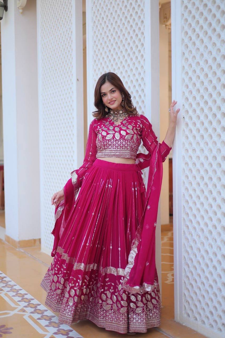 Elegant Heavy Faux Georgette Lehenga Choli Set With Embroidery Sequence Work