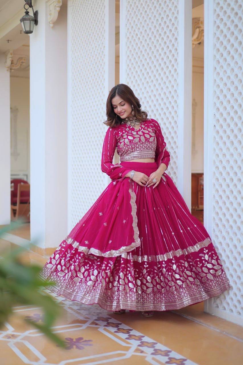 Elegant Heavy Faux Georgette Lehenga Choli Set With Embroidery Sequence Work