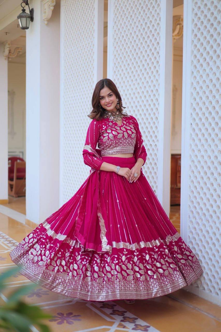 Elegant Heavy Faux Georgette Lehenga Choli Set With Embroidery Sequence Work
