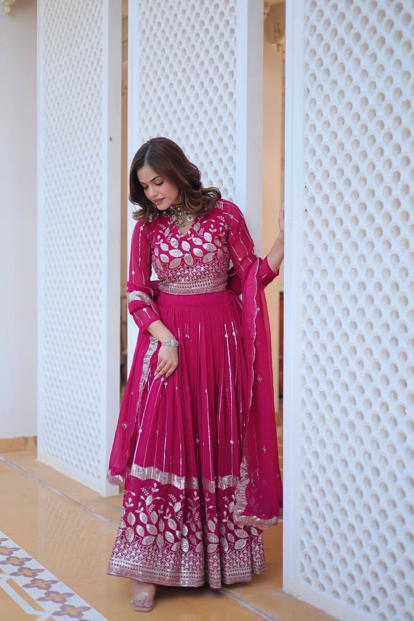 Elegant Heavy Faux Georgette Lehenga Choli Set With Embroidery Sequence Work