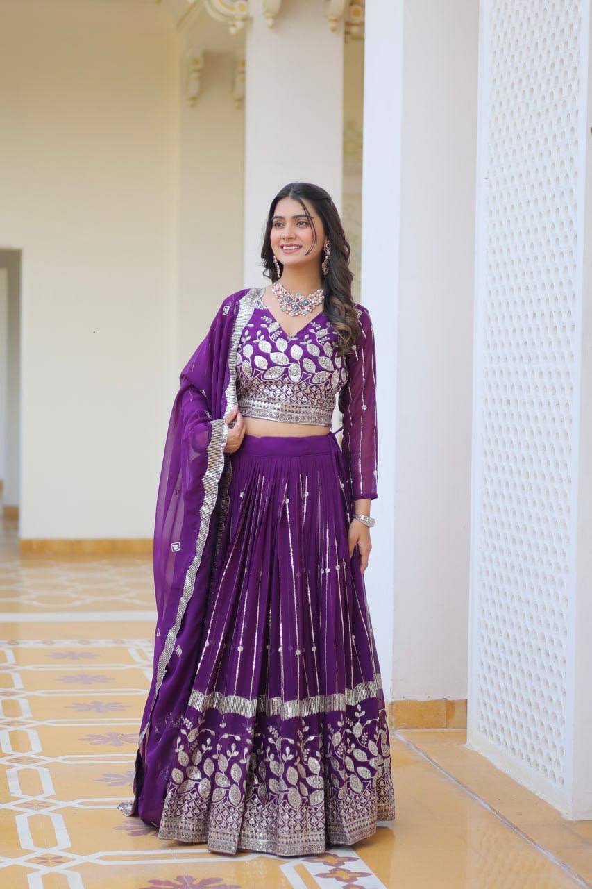 Elegant Heavy Faux Georgette Lehenga Choli Set With Embroidery Sequence Work