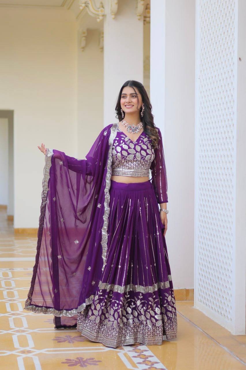 Elegant Heavy Faux Georgette Lehenga Choli Set With Embroidery Sequence Work