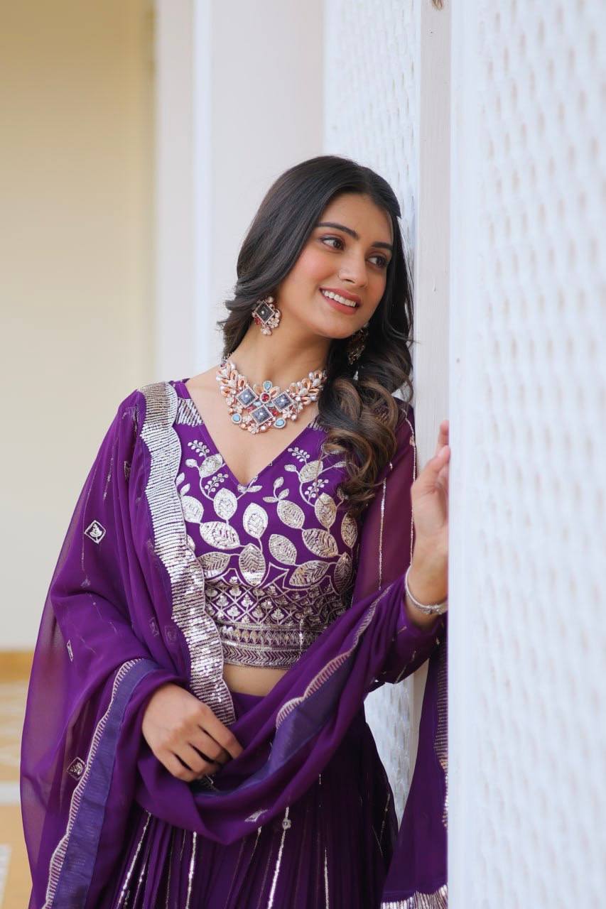 Elegant Heavy Faux Georgette Lehenga Choli Set With Embroidery Sequence Work