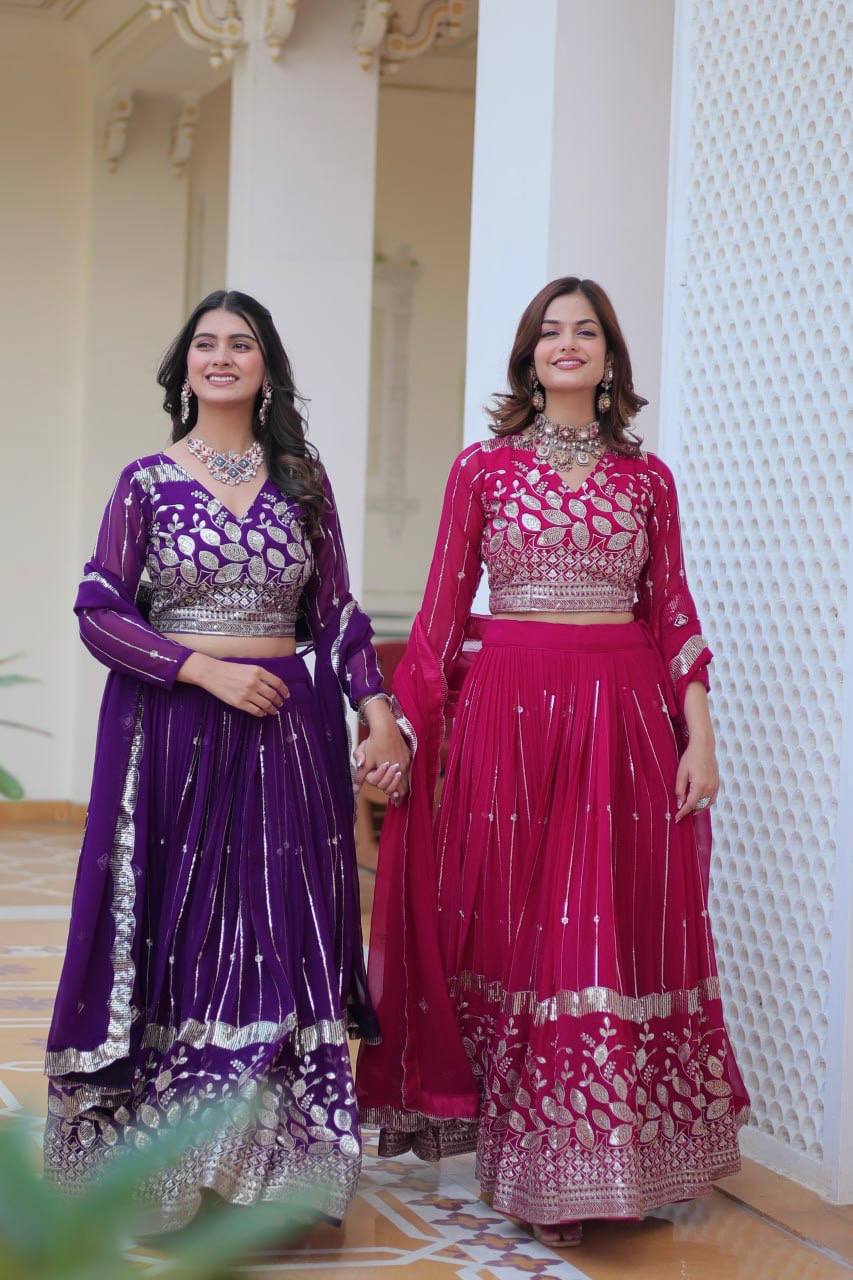 Elegant Heavy Faux Georgette Lehenga Choli Set With Embroidery Sequence Work