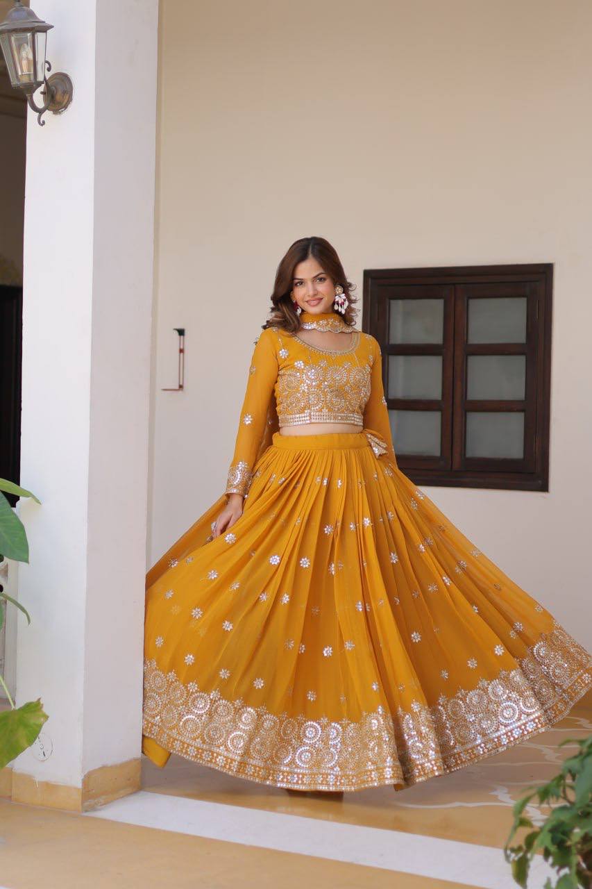 Luminous Faux Georgette Sequins Embroidered Lehenga Choli