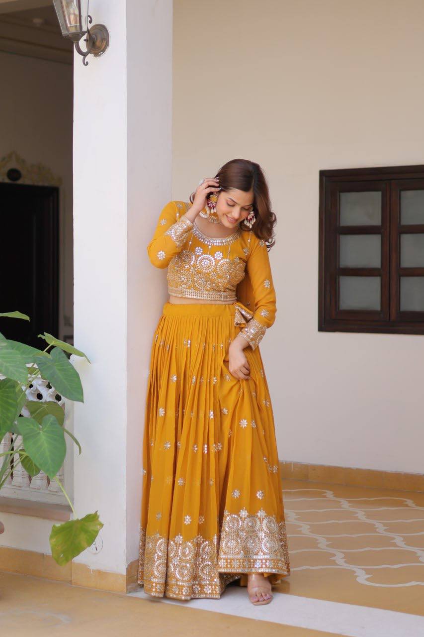 Luminous Faux Georgette Sequins Embroidered Lehenga Choli