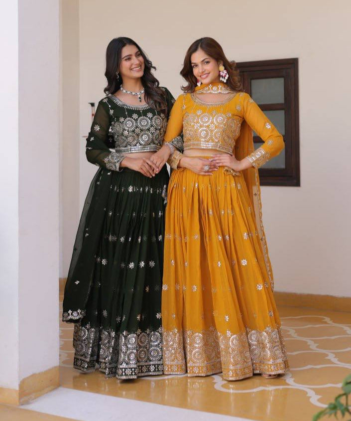 Luminous Faux Georgette Sequins Embroidered Lehenga Choli