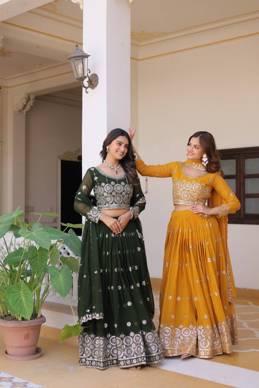 Luminous Faux Georgette Sequins Embroidered Lehenga Choli