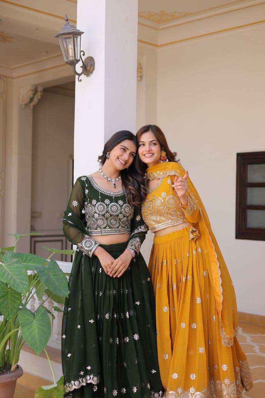 Luminous Faux Georgette Sequins Embroidered Lehenga Choli