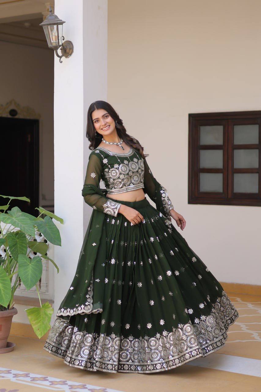 Luminous Faux Georgette Sequins Embroidered Lehenga Choli