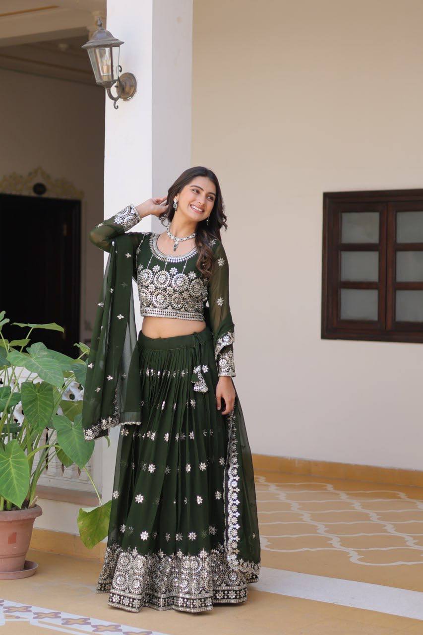 Luminous Faux Georgette Sequins Embroidered Lehenga Choli