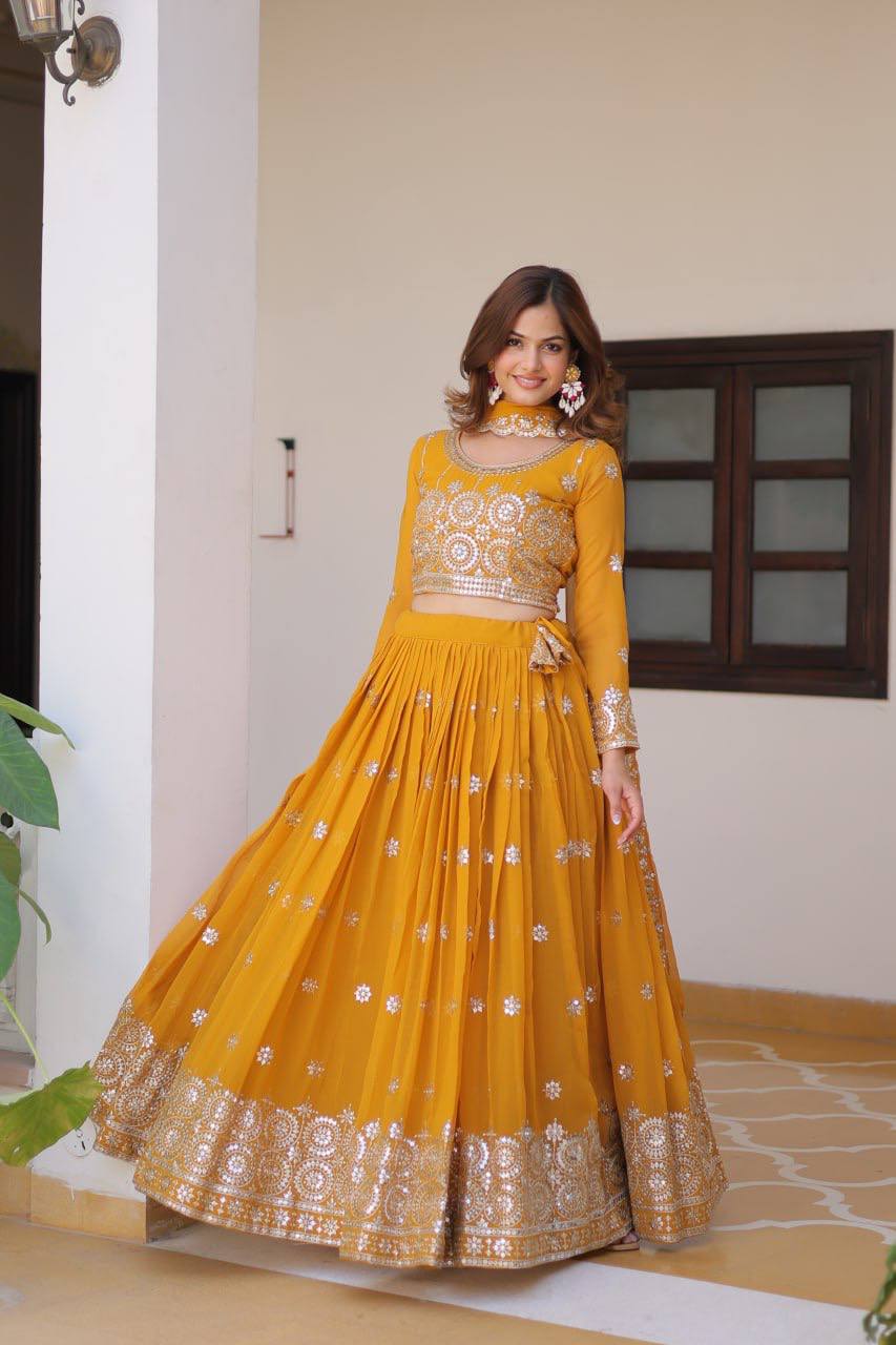 Luminous Faux Georgette Sequins Embroidered Lehenga Choli