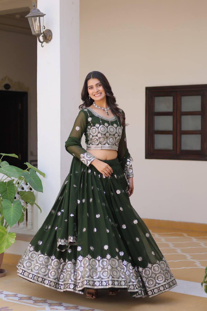 Luminous Faux Georgette Sequins Embroidered Lehenga Choli