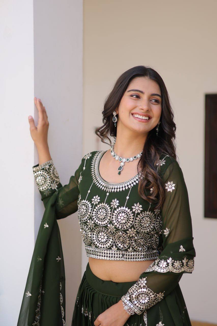 Luminous Faux Georgette Sequins Embroidered Lehenga Choli