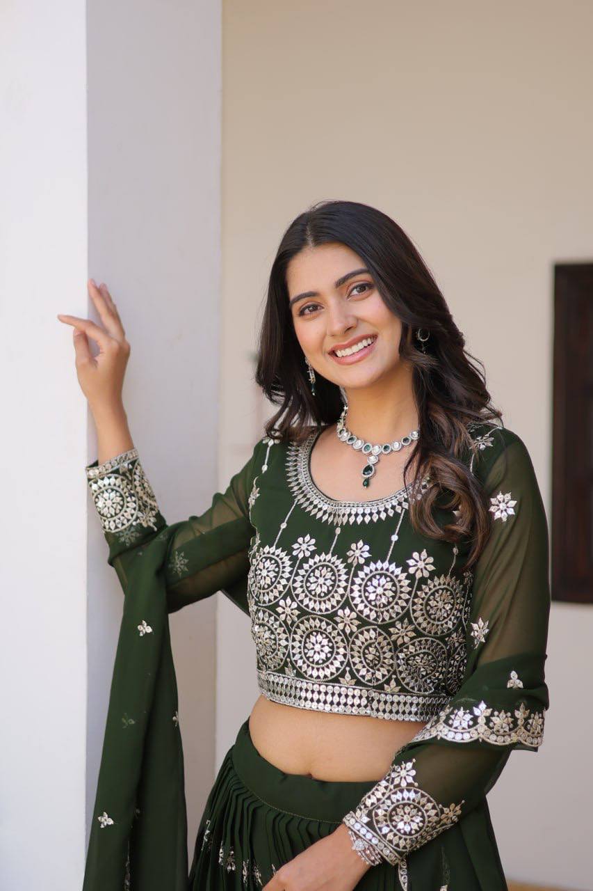 Luminous Faux Georgette Sequins Embroidered Lehenga Choli