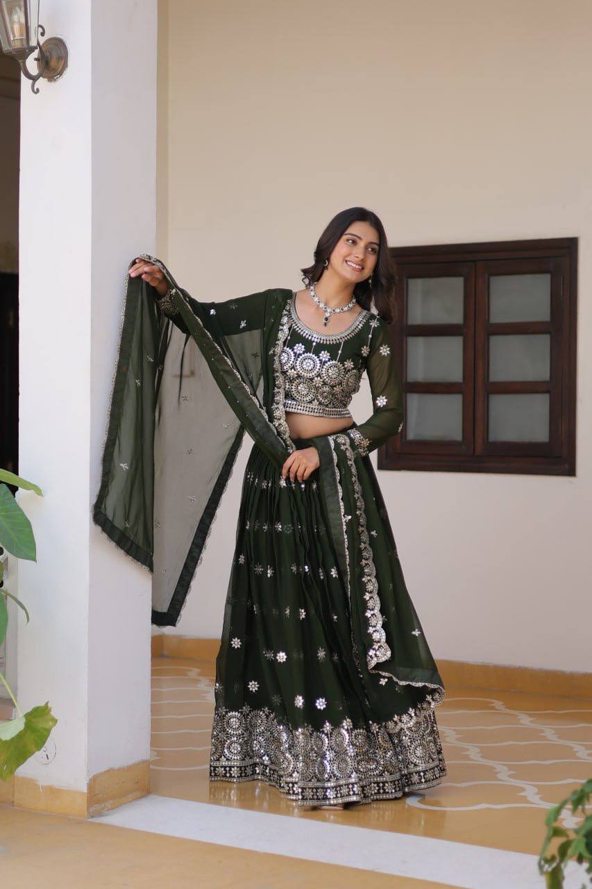 Luminous Faux Georgette Sequins Embroidered Lehenga Choli