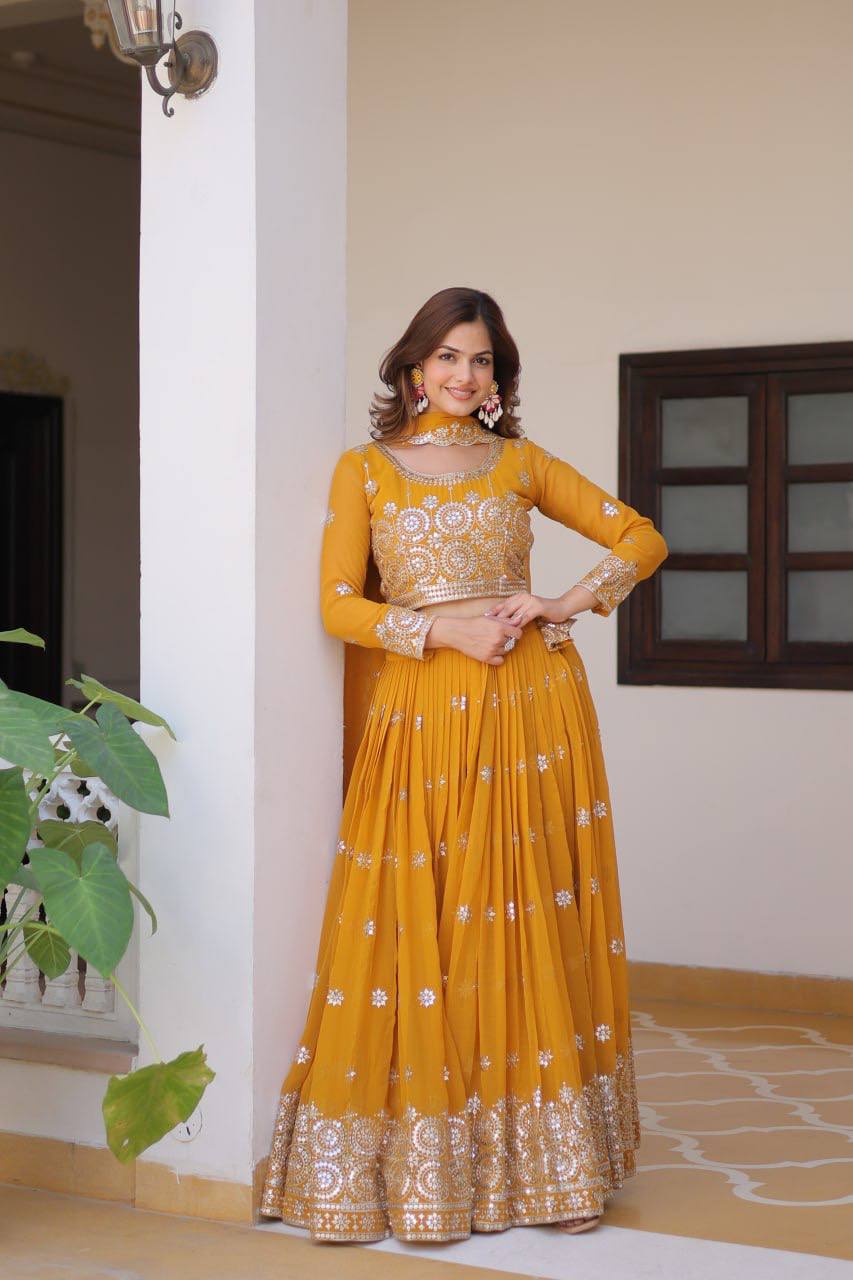 Luminous Faux Georgette Sequins Embroidered Lehenga Choli