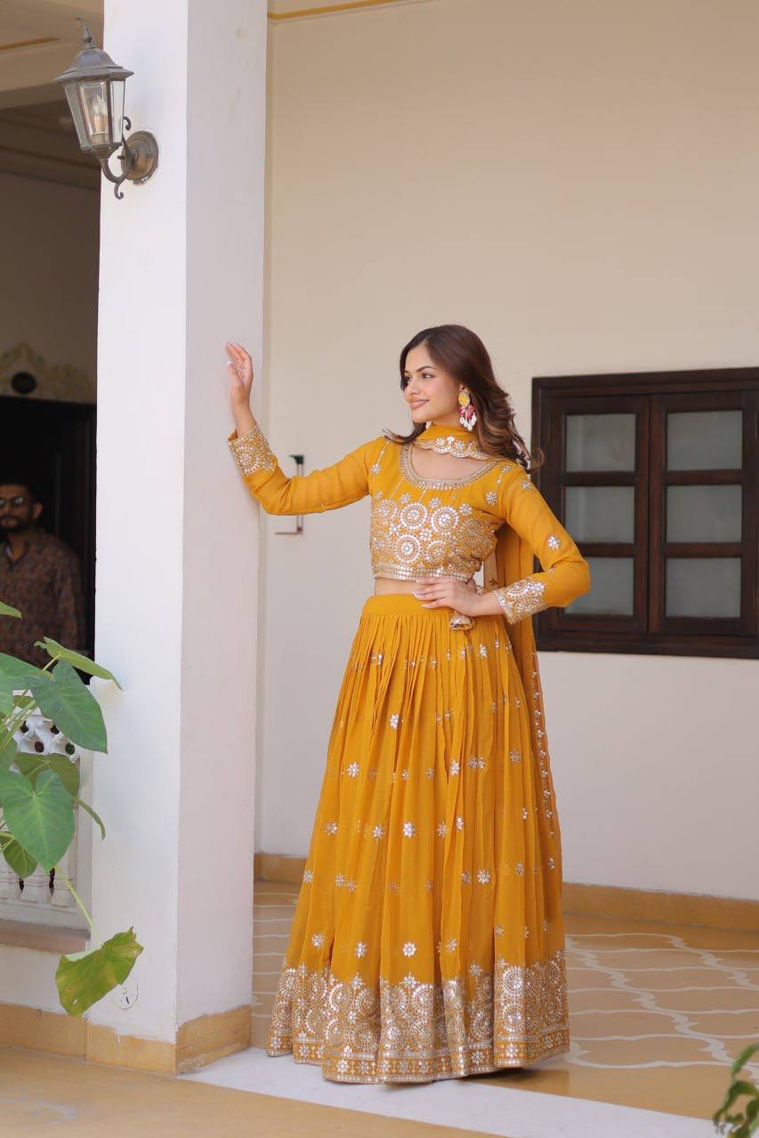 Luminous Faux Georgette Sequins Embroidered Lehenga Choli