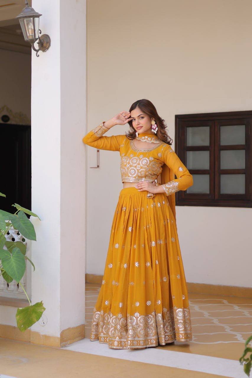 Luminous Faux Georgette Sequins Embroidered Lehenga Choli
