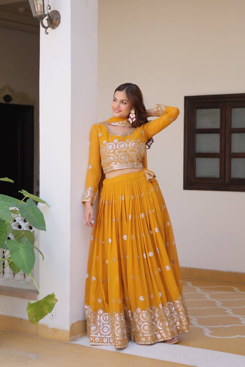 Luminous Faux Georgette Sequins Embroidered Lehenga Choli