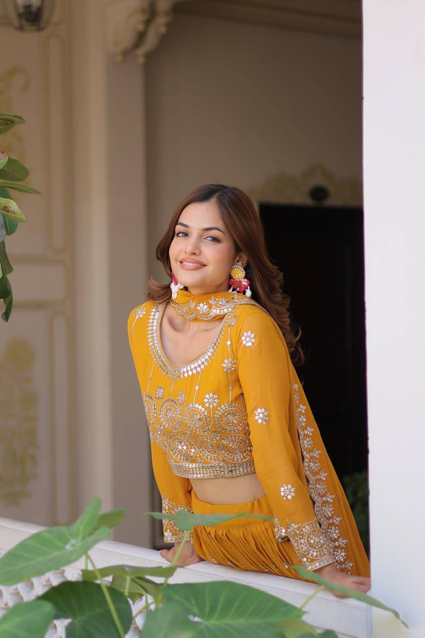 Luminous Faux Georgette Sequins Embroidered Lehenga Choli