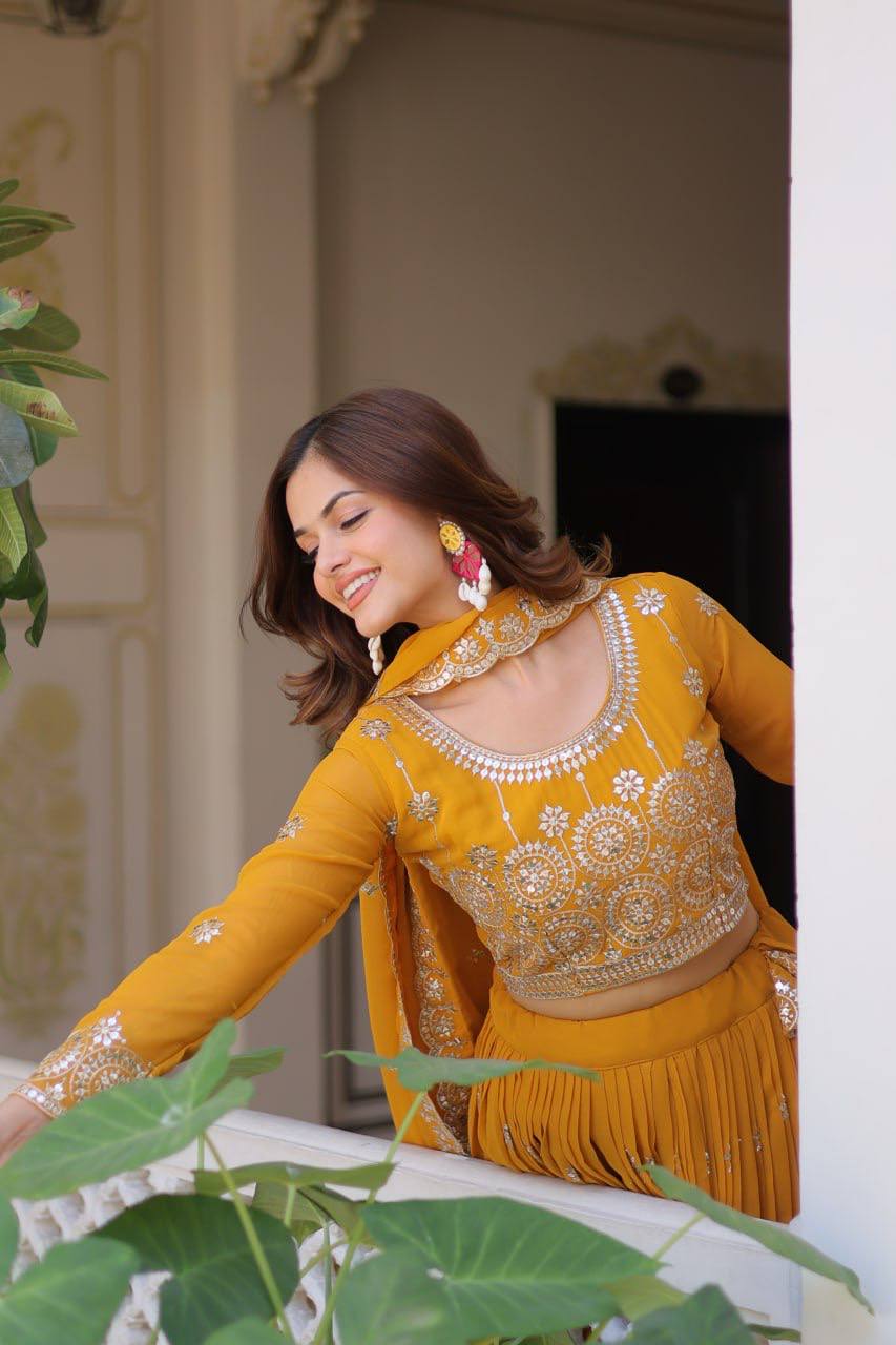Luminous Faux Georgette Sequins Embroidered Lehenga Choli