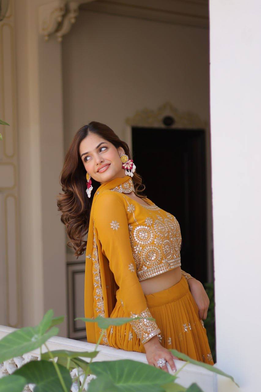 Luminous Faux Georgette Sequins Embroidered Lehenga Choli