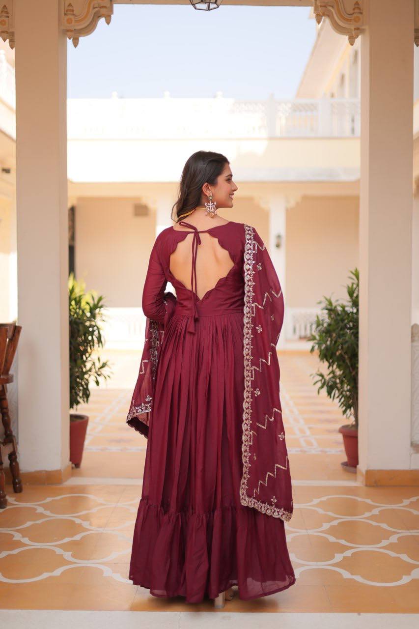 Spectacular Pure Star Georgette Heavy Embroidered Gown With Dupatta