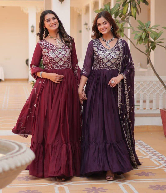 Spectacular Pure Star Georgette Heavy Embroidered Gown With Dupatta