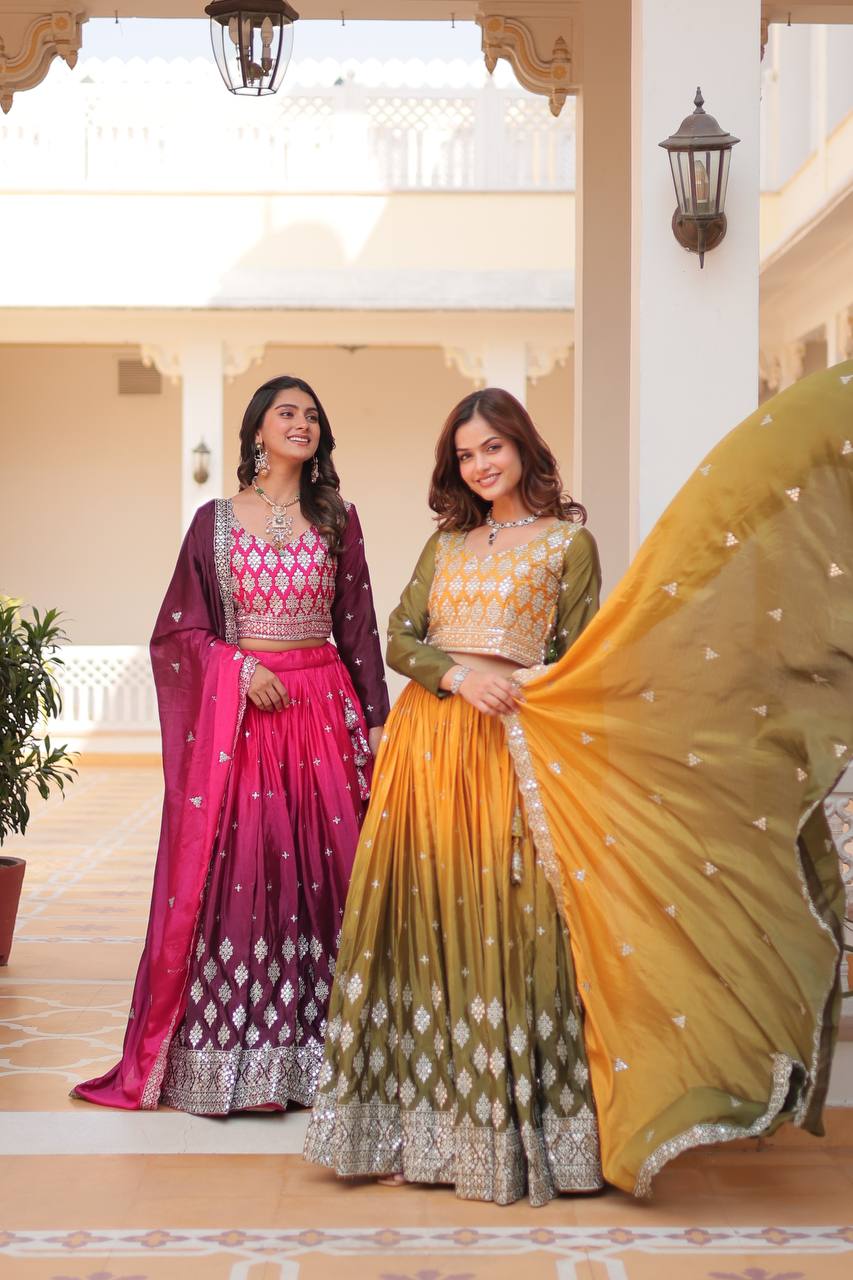 Pure Padding Chinon Sequins Embroidered Lehenga Choli With Dupatta